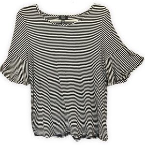 Jones New York short sleeve shirt, black and white stripe, large